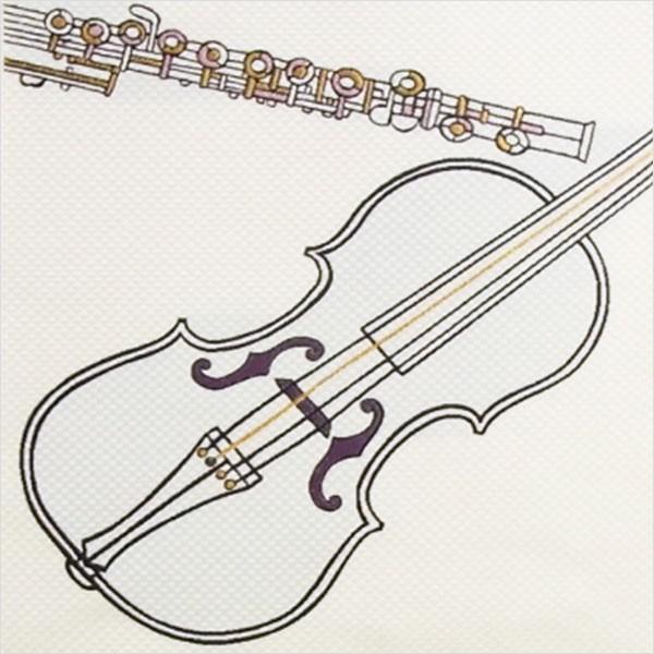 名古屋帯 正絹 白 音楽 楽器 〜バイオリン〜 クリーム 京玉響 西陣織