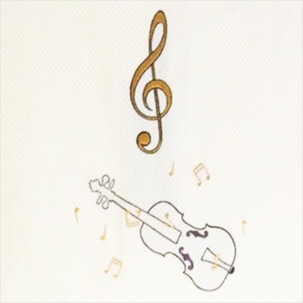 名古屋帯 正絹 白 音楽 楽器 〜バイオリン〜 クリーム 京玉響 西陣織