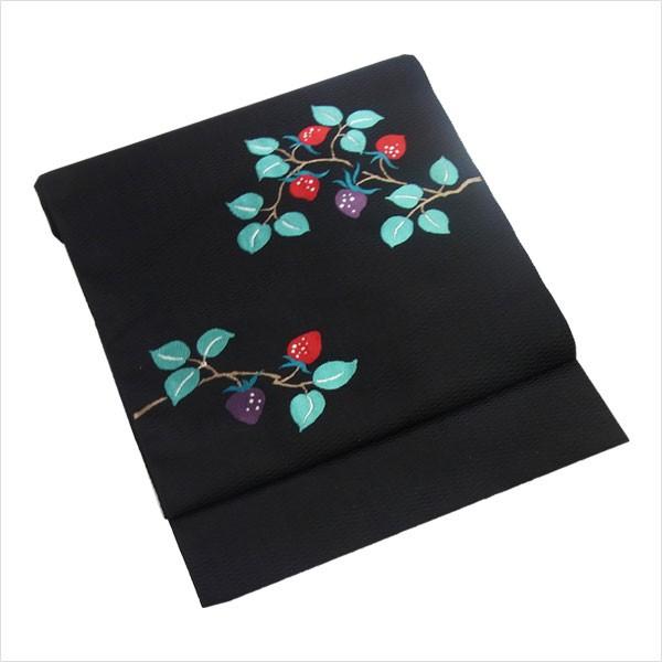 名古屋帯 正絹 黒 〜野いちご〜 ブラック 京玉響 西陣織 : 名古屋帯と