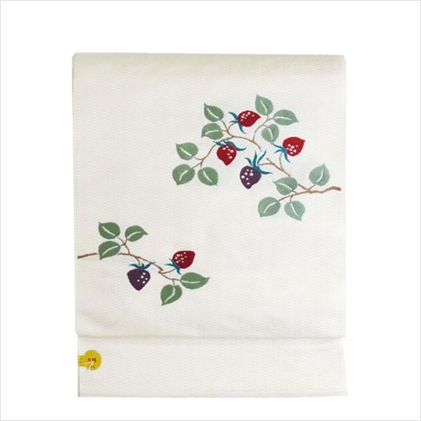 名古屋帯 正絹 白 〜野いちご〜 クリーム 京玉響 西陣織 : 名古屋帯と