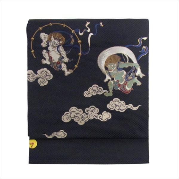 名古屋帯 正絹 黒 俵屋宗達 〜風神雷神〜 ブラック 京玉響 西陣織 安く