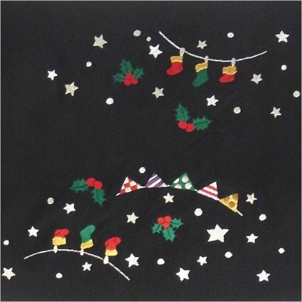 仕立て済み 名古屋帯 正絹 黒 クリスマス 雪だるま 〜クリスマスツリー