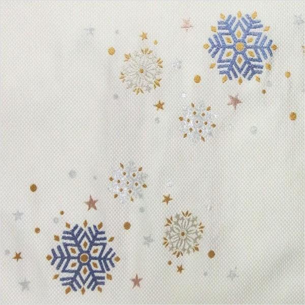 名古屋帯 正絹 白 クリスマス 雪の結晶 〜雪夜のサンタそり〜 クリーム