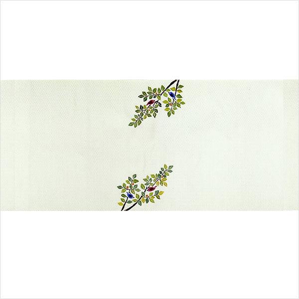 名古屋帯 正絹 手描き 「森の動物たち」 淡緑 淡黄 淡紫 白 京玉響