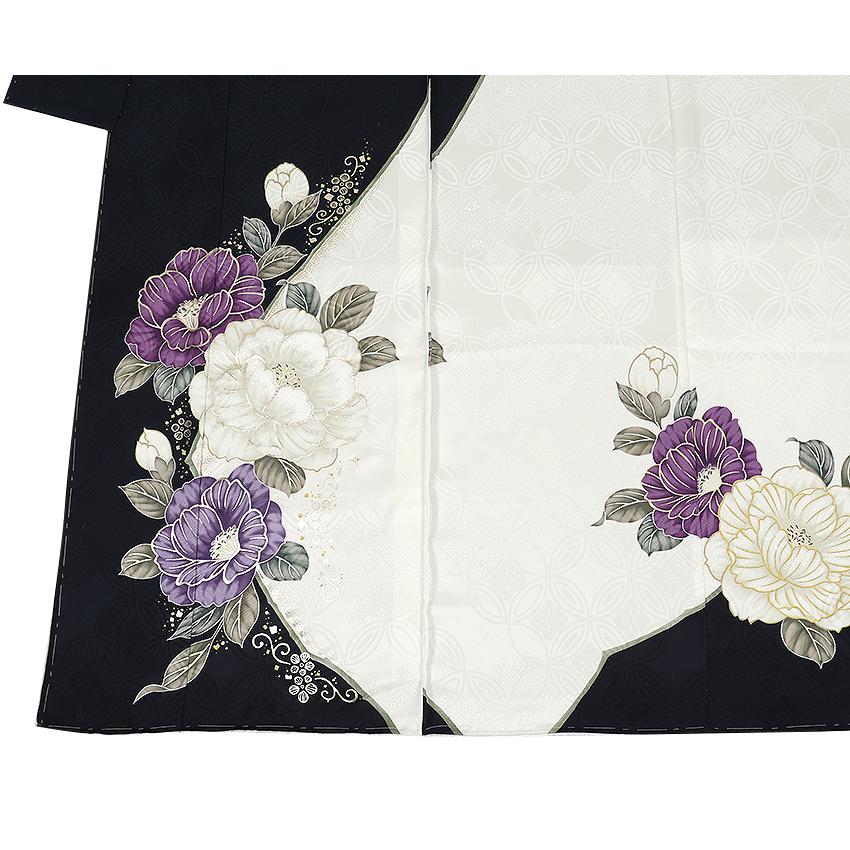 単品振袖 成人式振袖購入 26ms202-1 ネイビー・紺地×白/花柄 : きもの