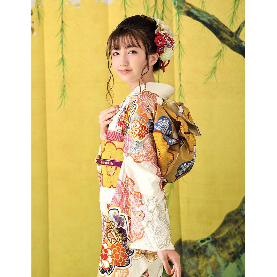 単品振袖 成人式振袖購入 b152-1 クリーム・黄地/古典・雪輪柄 単品振袖 成人式振袖購入 b152-1 クリーム・黄地/古典・雪輪柄