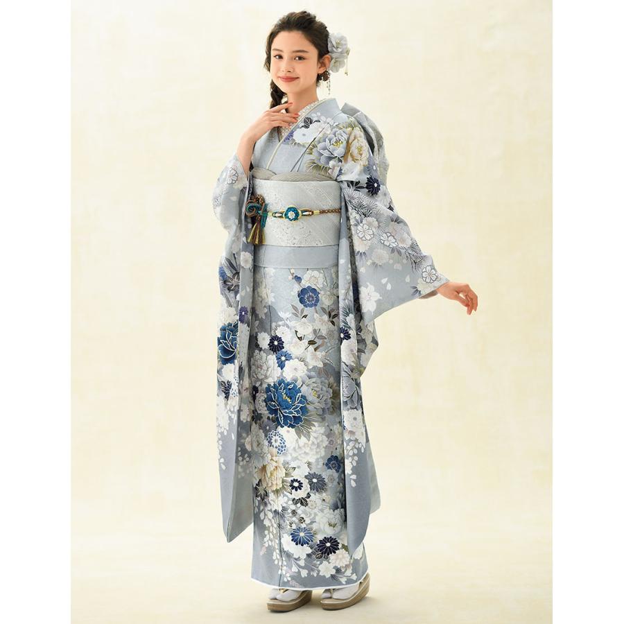 単品振袖 成人式振袖購入 b181-1 ブルーグレー・/花柄 : きもの 単品振袖 成人式振袖購入 b181-1 ブルーグレー・/花柄 : きもの