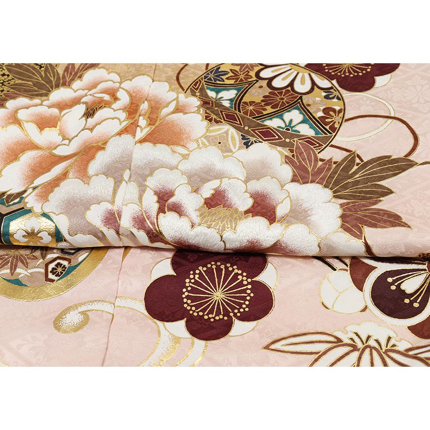 振袖フルセット くすみピンク 花柄　Lサイズ　成人式 振袖フルセット 振袖セット 振袖 M〜Lサイズ サーモンピンク×新