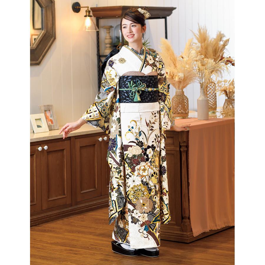 単品振袖 成人式振袖購入 c3809-1 ホワイト・白地/手四季花と 単品振袖 成人式振袖購入 c3809-1 ホワイト・白地/手四季花と