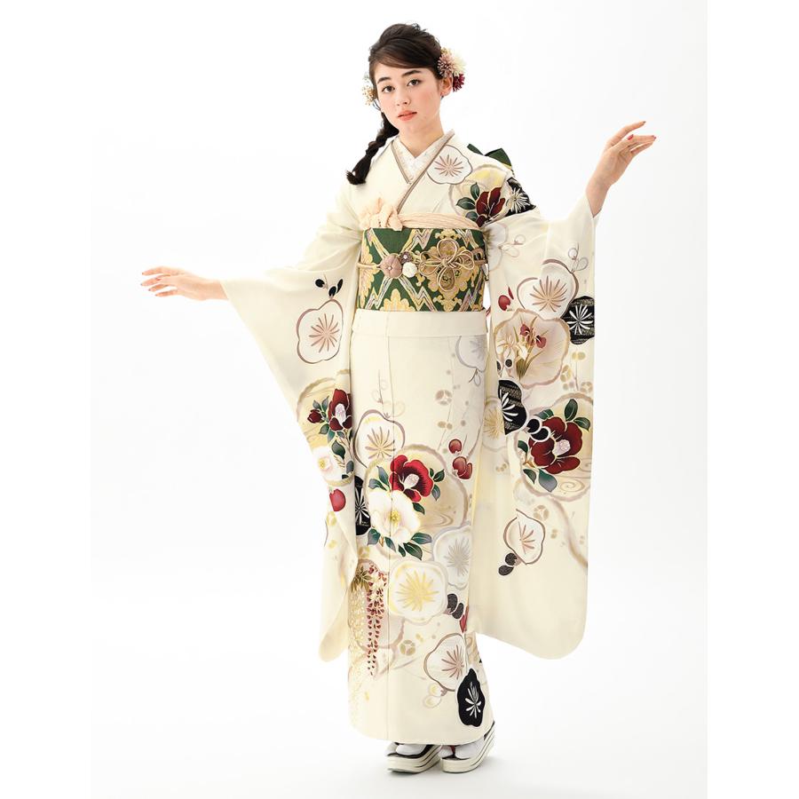 単品振袖 成人式振袖購入 c3811-1 上品なクリーム色地/椿と光琳 単品振袖 成人式振袖購入 c3811-1 上品なクリーム色地/椿と光琳