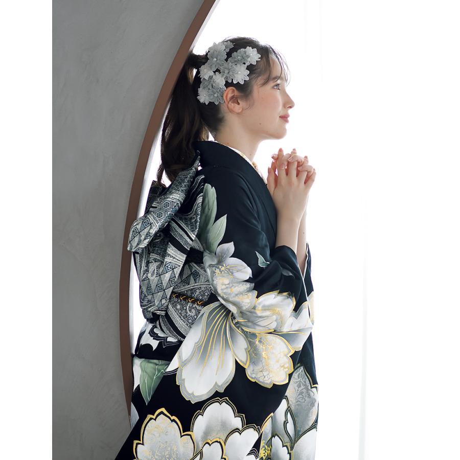 黒 花柄 振袖 着物 きものやまとの振袖 /黒色/レトロ/椿柄/ 【cono-OTO】椿音色 黒
