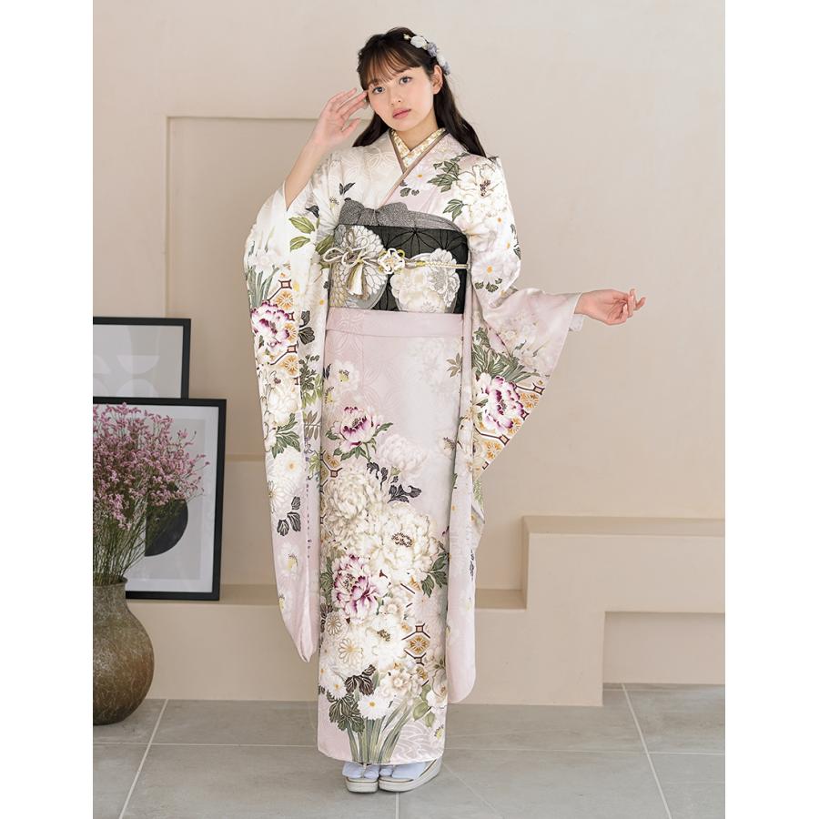 単品振袖 成人式振袖購入 c3818-1 クリームピンク/花柄 : きもの