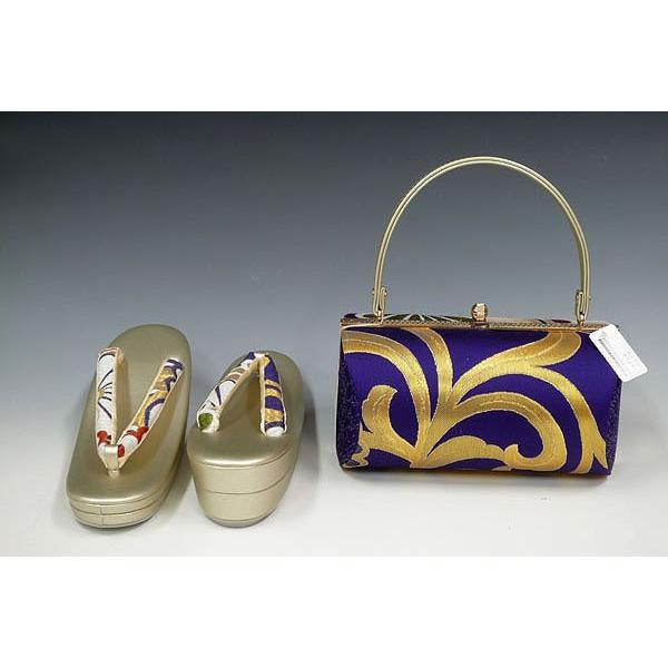 高級西陣　振袖バッグ草履セット 振袖用-草履バッグセット 西陣帯地 dazo9000-4 2枚芯L寸 パープル・紫