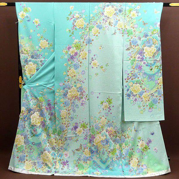 振袖 成人式振袖 お誂え仕立付 正絹振袖セット Ah301 エメラルドグリーン 花 蝶 バタフライ柄 Www Legheleggere Com