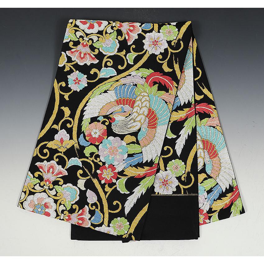 振袖用袋帯 isc385 成人式振袖 ブラック・黒地/唐草に鳳凰柄 : isc385  