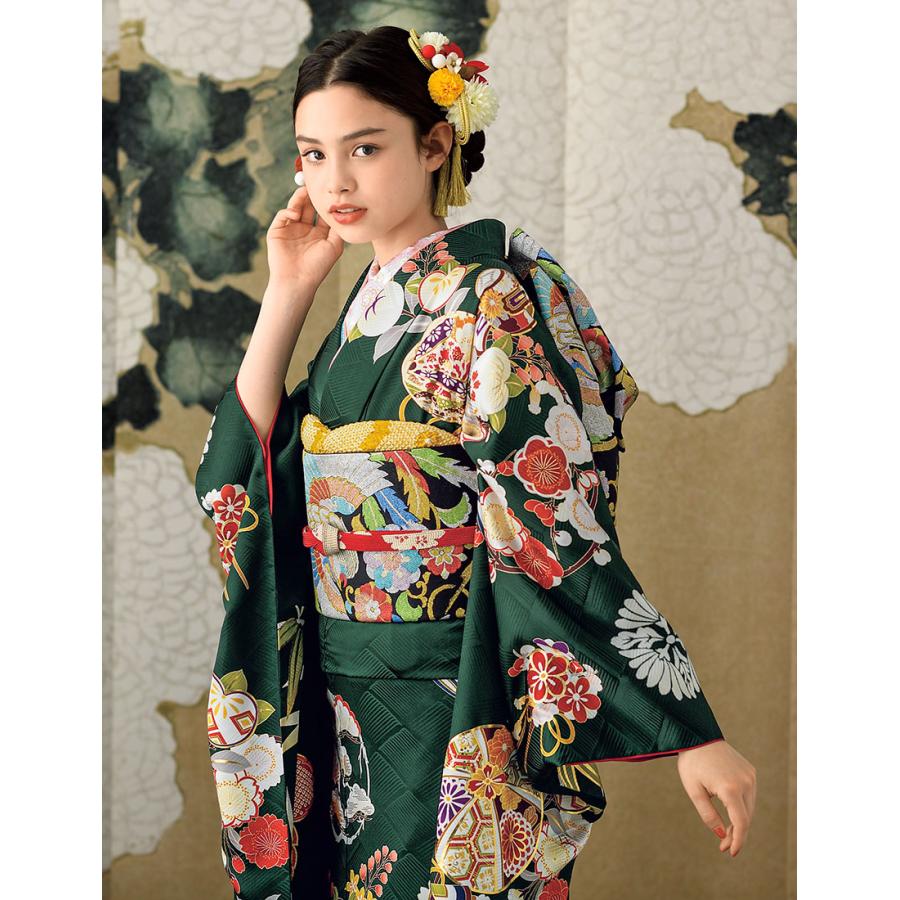 振袖用袋帯 成人式振袖 ブラック・黒地/唐草に鳳凰柄