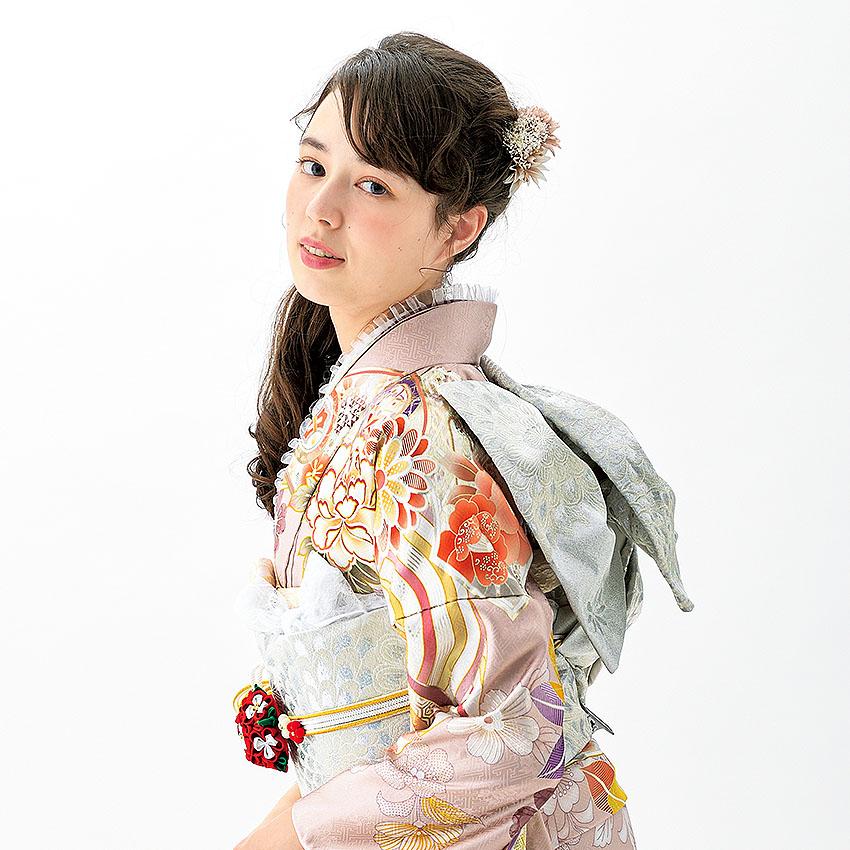 洗える振袖フルセットピンクホワイト花柄上品レッド