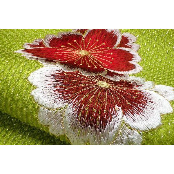 振袖用-膨れ織帯揚げ 桜刺繍入り nmo3001 若草色・グリーン 振袖用-膨れ織帯揚げ 桜刺繍入り nmo3001 若草色・グリーン