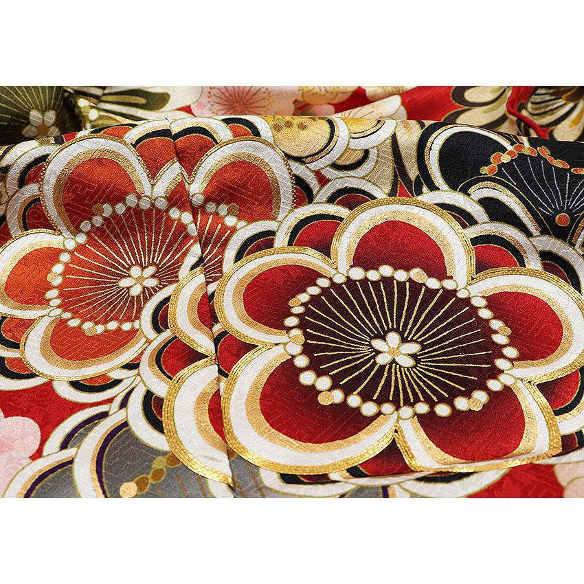 赤い花柄振袖と付属品セット 振袖フルセット 振袖セット 振袖 LLサイズ 赤×鞠 美品 成人式