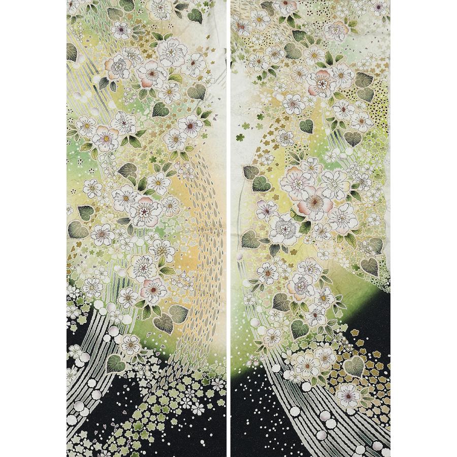 単品振袖 成人式振袖購入 s3301-1 白地に緑ぼかし/辻が花文様 単品振袖 成人式振袖購入 s3301-1 白地に緑ぼかし/辻が花文様