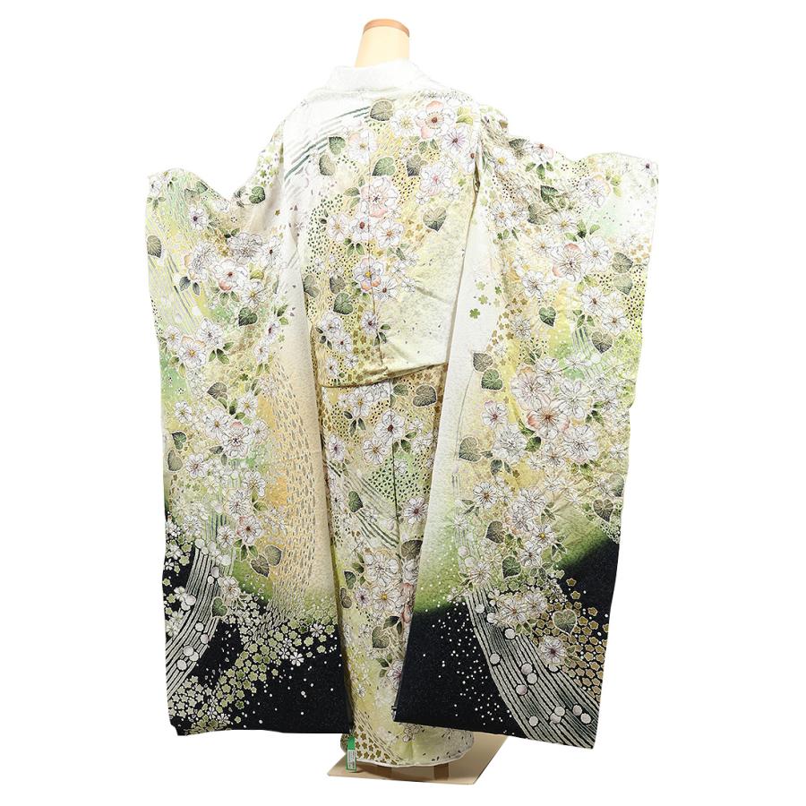 単品振袖 成人式振袖購入 s3301-1 白地に緑ぼかし/辻が花文様 単品振袖 成人式振袖購入 s3301-1 白地に緑ぼかし/辻が花文様