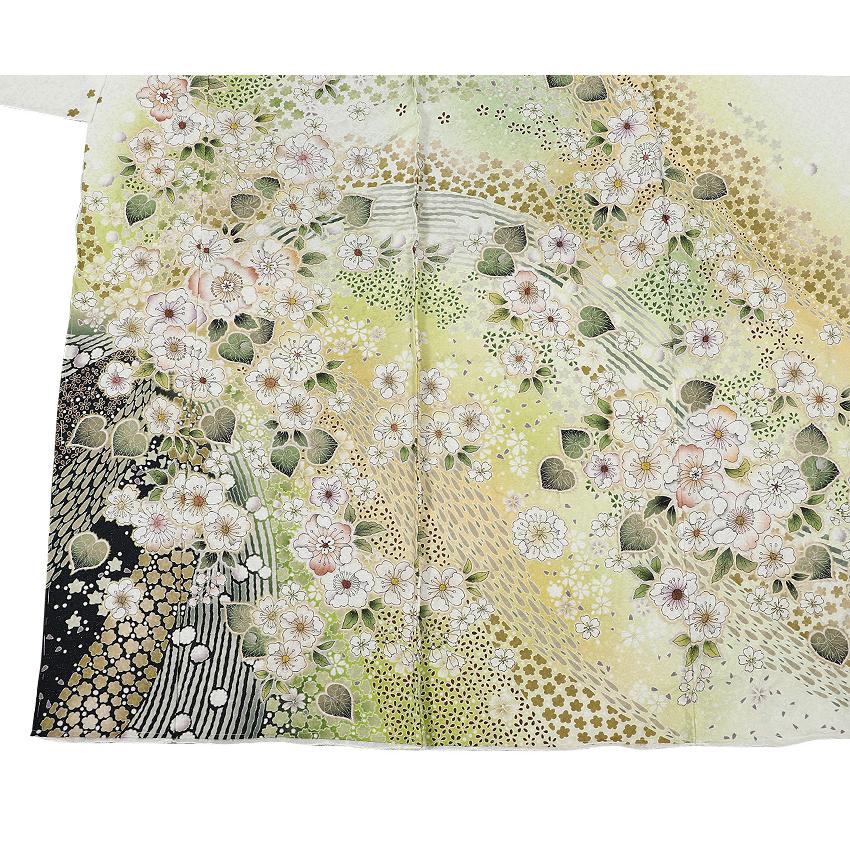 単品振袖 成人式振袖購入 s3301-1 白地に緑ぼかし/辻が花文様 単品振袖 成人式振袖購入 s3301-1 白地に緑ぼかし/辻が花文様