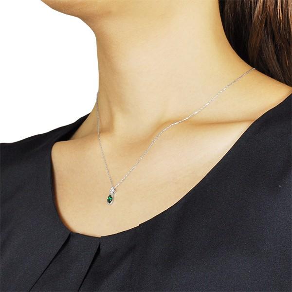 エメラルド ネックレス K18ホワイトゴールド マーキス 3mm*6mm 5月誕生石 プレゼント クレサンベール 京セラの画像