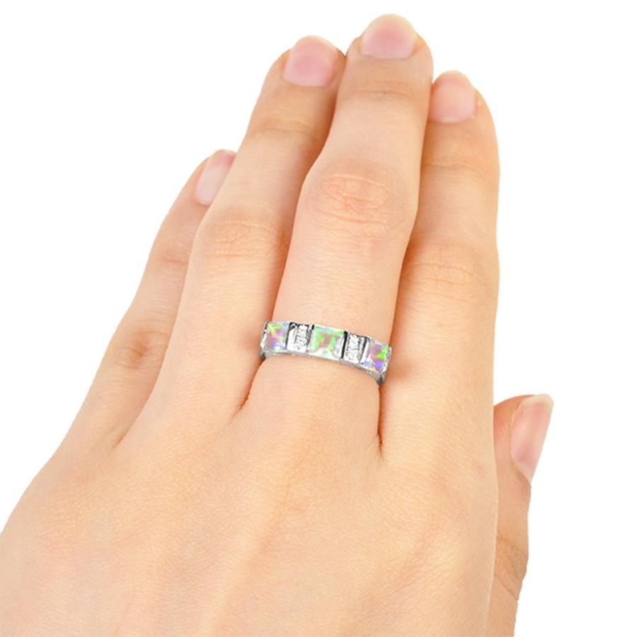 ウォーターオパール リング 指輪 K18ホワイトゴールド バケットカット 10月誕生石 プレゼント クレサンベール 京セラの画像