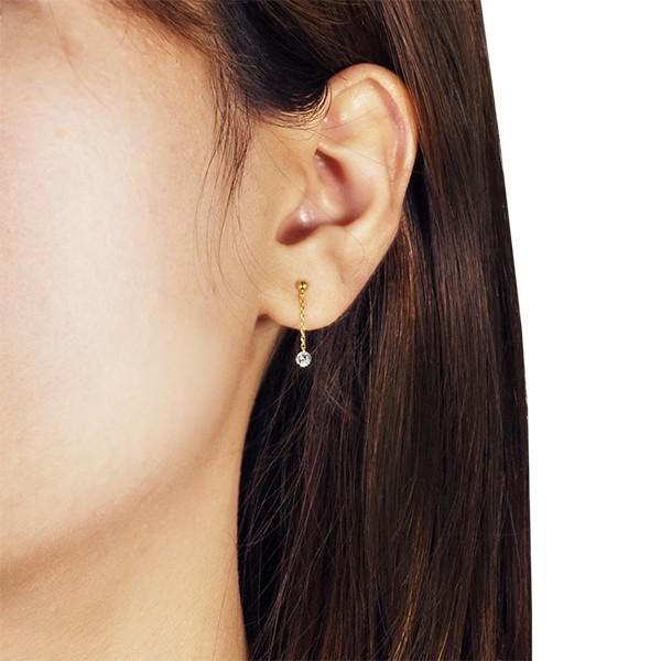 ダイヤモンド ピアス K18イエローゴールド 合計0.15カラット レーザーホール チェーンタイプ  プレゼント 天然石 京セラの画像