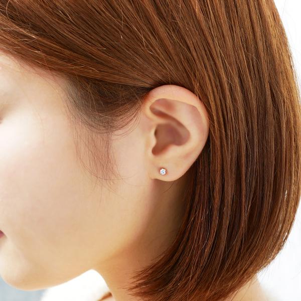 ダイヤモンド ピアス K18ピンクゴールド ハート&キューピッド スタッド 一粒 合計0.20ct H&C鑑別書付 プレゼント 天然石 4月誕生石 京セラの画像