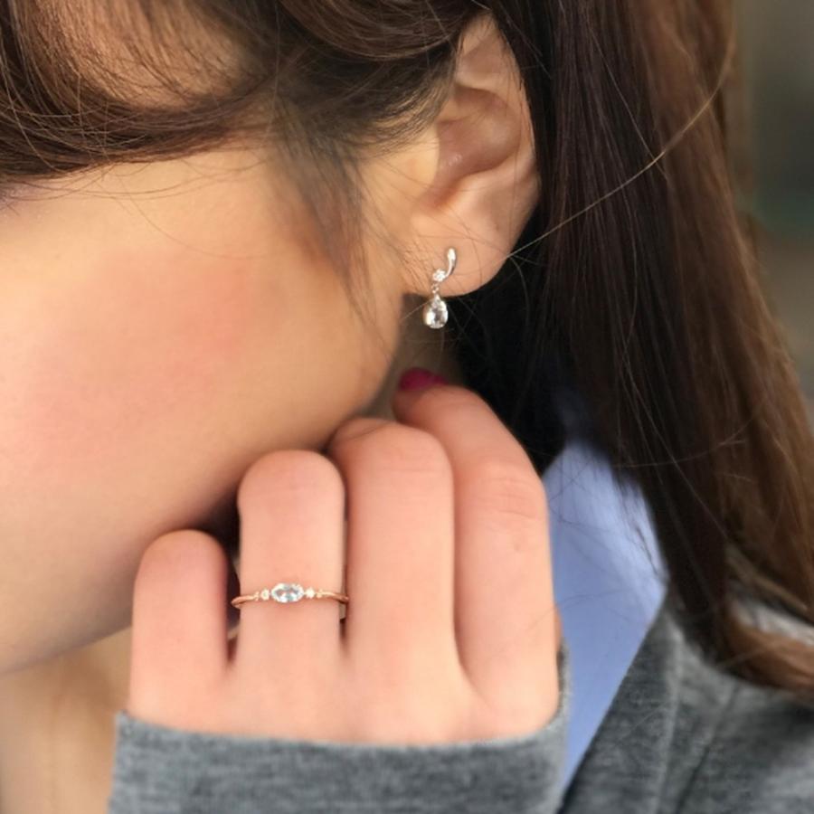 アクアマリン ピアス K18ホワイトゴールド ペアシェイプ 4mm*6mm 3月誕生石 プレゼント 天然石 京セラの画像
