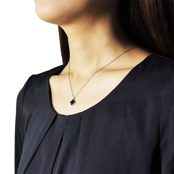 ダイヤモンド ネックレス K18ホワイトゴールド 0.15カラット オニキス クローバー リバーシブル  プレゼント 天然石 京セラの画像