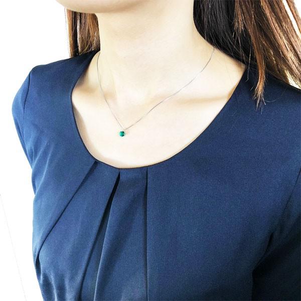 エメラルド ネックレス プラチナ 0.5カラットサイズ ラウンドブリリアントカット 一粒 5月誕生石 プレゼント クレサンベール 京セラの画像
