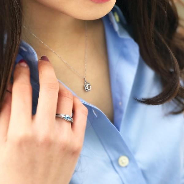 アクアマリン ネックレス K18ホワイトゴールド しずく オーバル 8mm*6mm 3月誕生石 プレゼント 天然石 京セラの画像