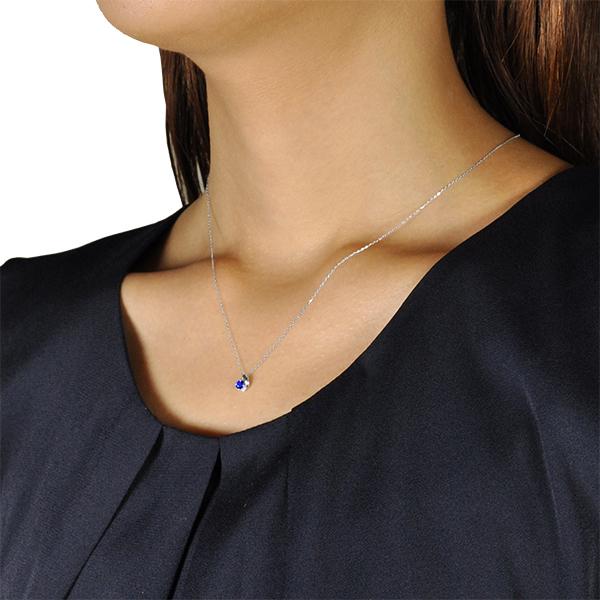 サファイア ネックレス プラチナ 9月誕生石 ラウンド 3mm しずくモチーフ プチ  プレゼント クレサンベール 京セラの画像