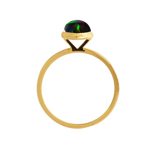 ブラックオパールリング 1ct ペアシェイプカボションカット K18YG フクリン 10月誕生石 クレサンベール 京セラの画像