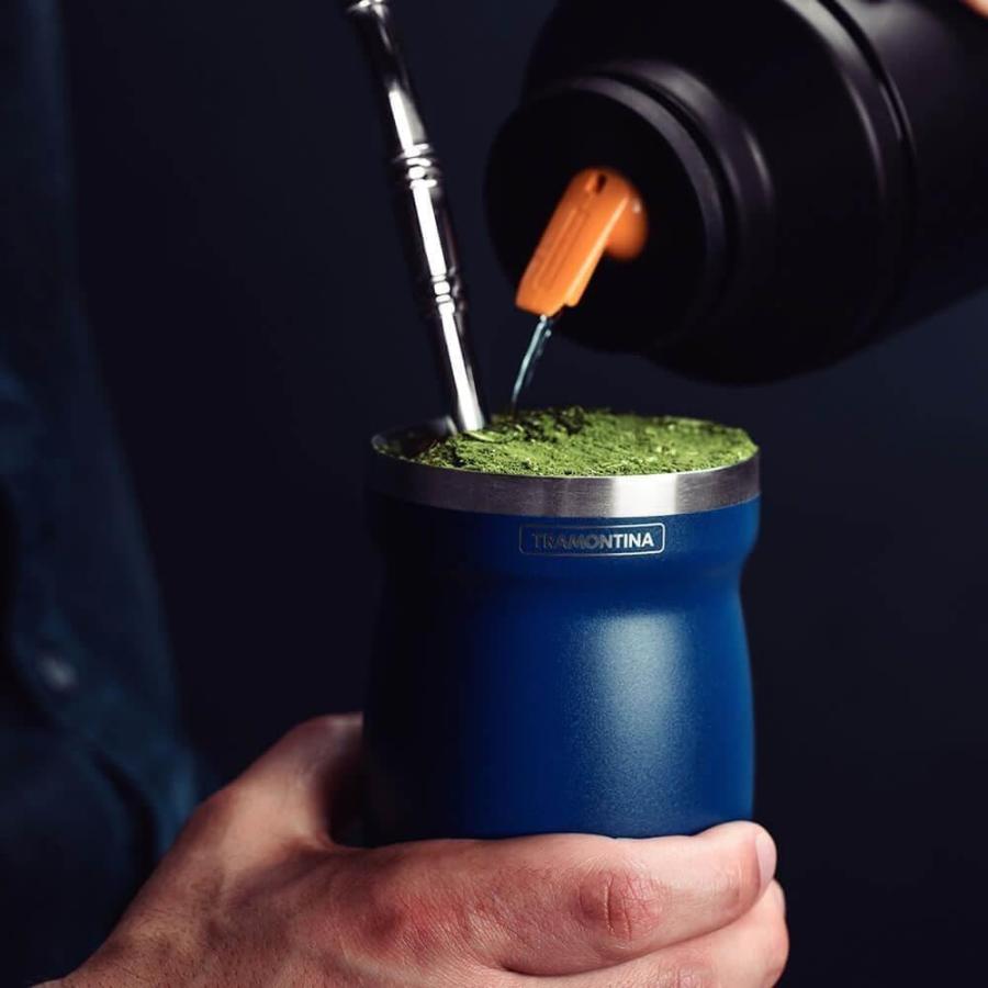 TRAMONTINA（トラモンティーナ） マテ茶器 (マテカップ) イレックス 青 ステンレス製 マテ茶 専用カップ ダブルウォール : キ ...