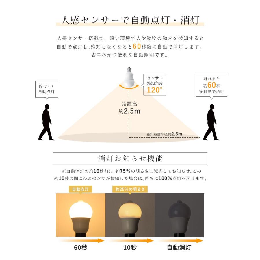 共同照明 LED 電球 センサーライト E26 60W形 810lm 電球色 昼光色 人