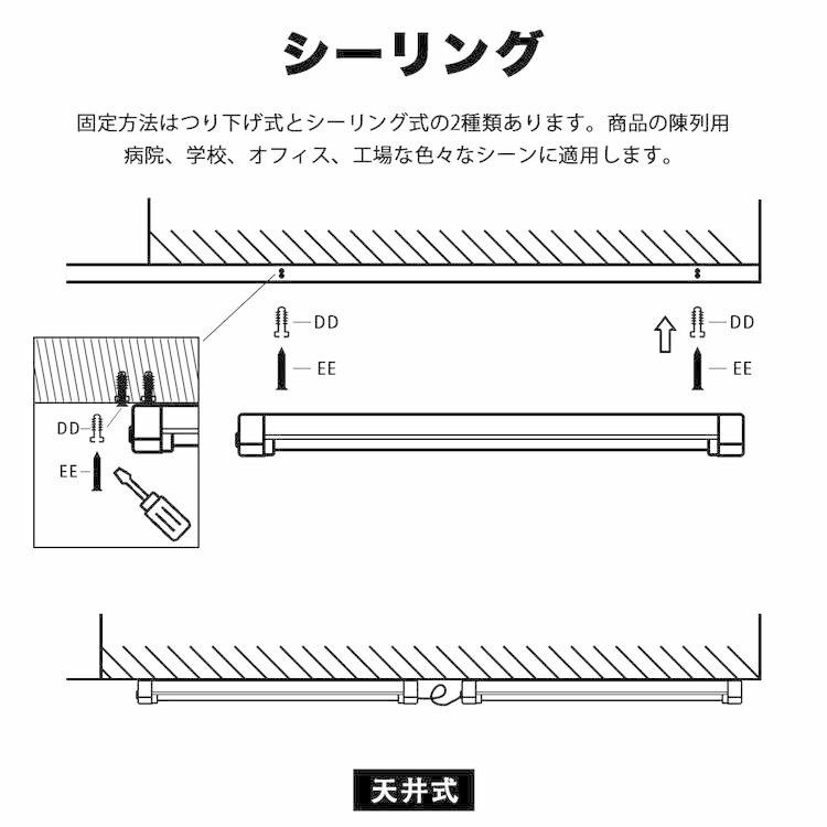 LED蛍光灯 器具一体型 40W形 2灯相当 電球色 昼白色 昼光色 シーリングライト ベースライト 36W 4000lm プルスイッチ 4台まで連結可能 工場｜kyodo-store｜08