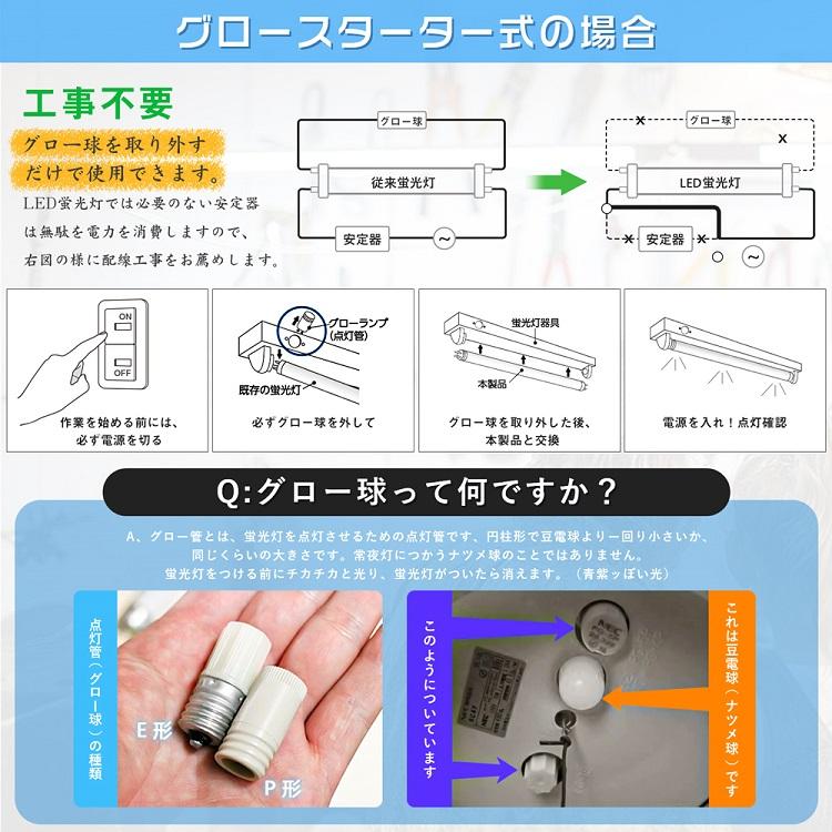 LED蛍光灯 ベースライト 20w形 蛍光管 直管 防虫グロー式工事不要 昼白色 昼光色 58cm G13 1200lm 相当 玄関照明 門灯 t8 PL保険付｜kyodoled｜09