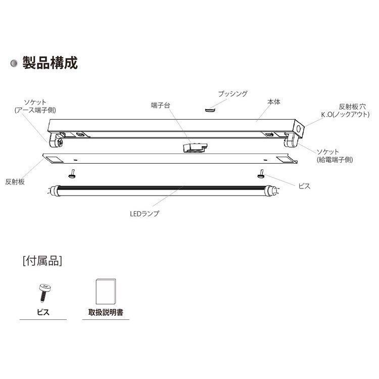 LED蛍光灯 20W形 トラフ式 直管 器具1灯式 ベースライト 昼光色 G13