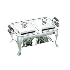 送料無料 ビュッフェ/バイキング用品 SW18-8ステンレス　木柄　角　チューフィングディッシュ　ダブル　20インチ(EBM25-1)(1185-4)