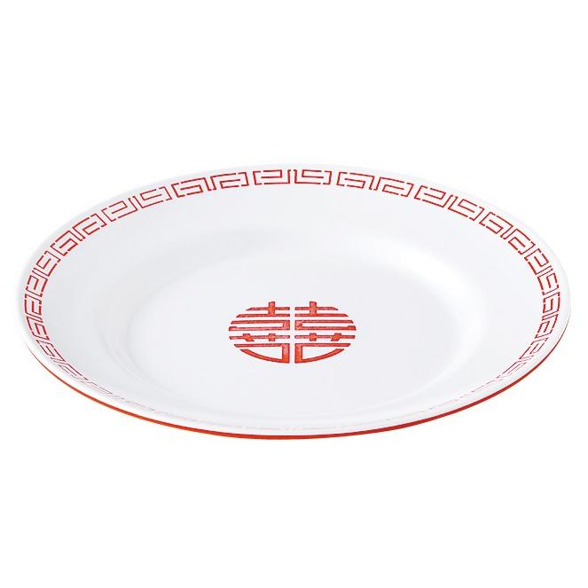 メラミン 瑞祥（ずいしょう） 中華平皿(8吋) 外赤内白(200×H25mm
