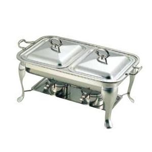 送料無料 ビュッフェ/バイキング用品 SW18-8ステンレス 共柄 角 チューフィングディッシュ ダブル 22インチ(EBM25-1)(1185-2)