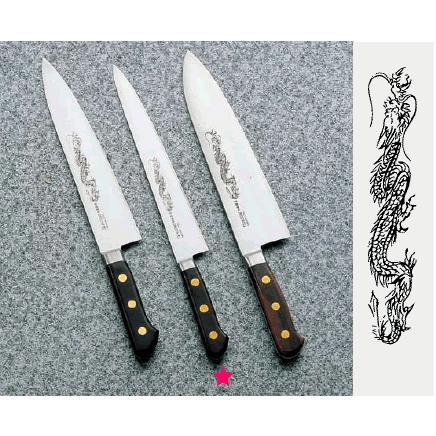 送料無料 包丁・ナイフ 龍彫刻入 ミソノ・スウェーデン鋼包丁　筋引（両刃）No.122M　27cm (9-0311-1202)
