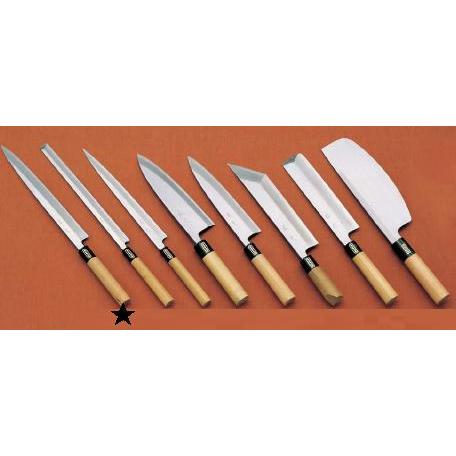 包丁・ナイフ 本霞・玉白鋼 佐文　柳刃（木製サヤ付）包丁　（片刃）　33cm　(1-0298-0104)