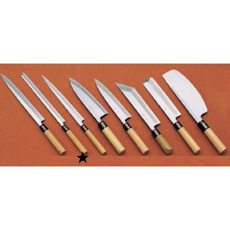 包丁・ナイフ 本霞・玉白鋼 佐文　蛸引（木製サヤ付）包丁　（片刃）　33cm　(1-0298-0204)