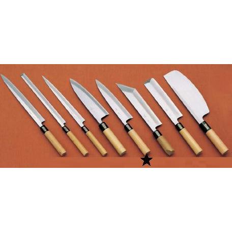 包丁・ナイフ 本霞・玉白鋼 佐文　身卸（木製サヤ付）包丁　（片刃）　18cm　(1-0298-0501)