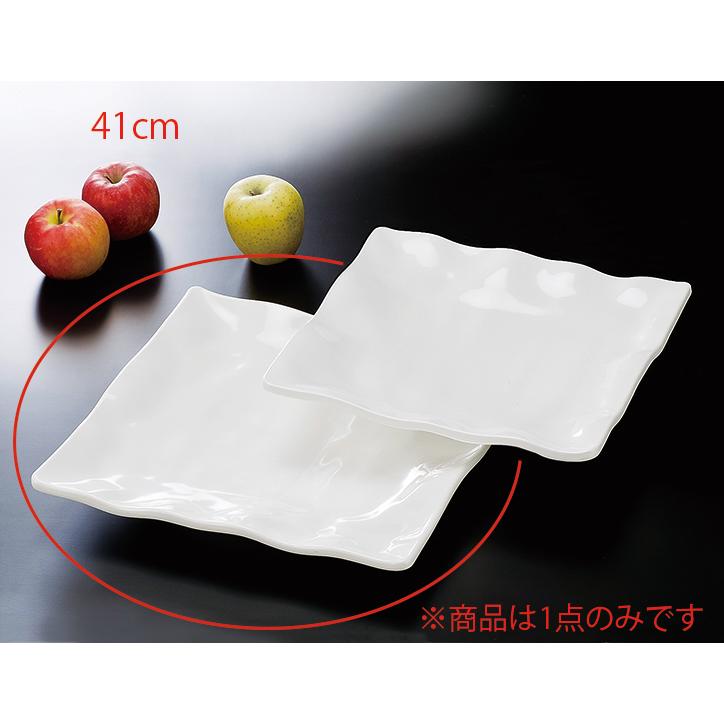 メラミン 41cm波渕角盛皿  白(410×410×H55mm) 福井クラフト[ML1-41-2] 丈夫なプラスチック 業務用メラミン製食器