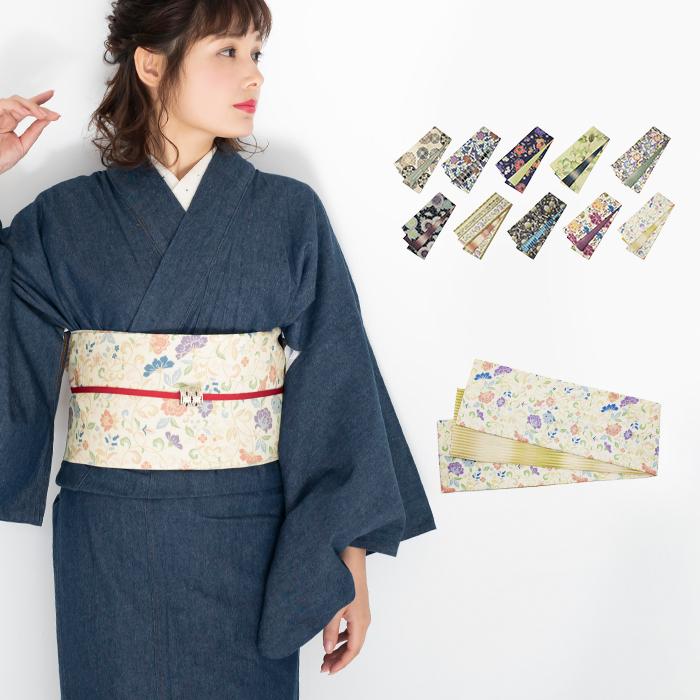 KYOETSU (日本製 彩凛花 正絹細帯 96)半幅帯/細帯/半巾帯/浴衣/ゆかた 